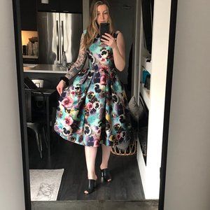 Retro Pansy Print Dress